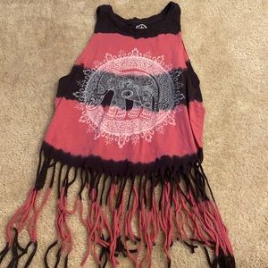 fringed tank top with an elephant on the front